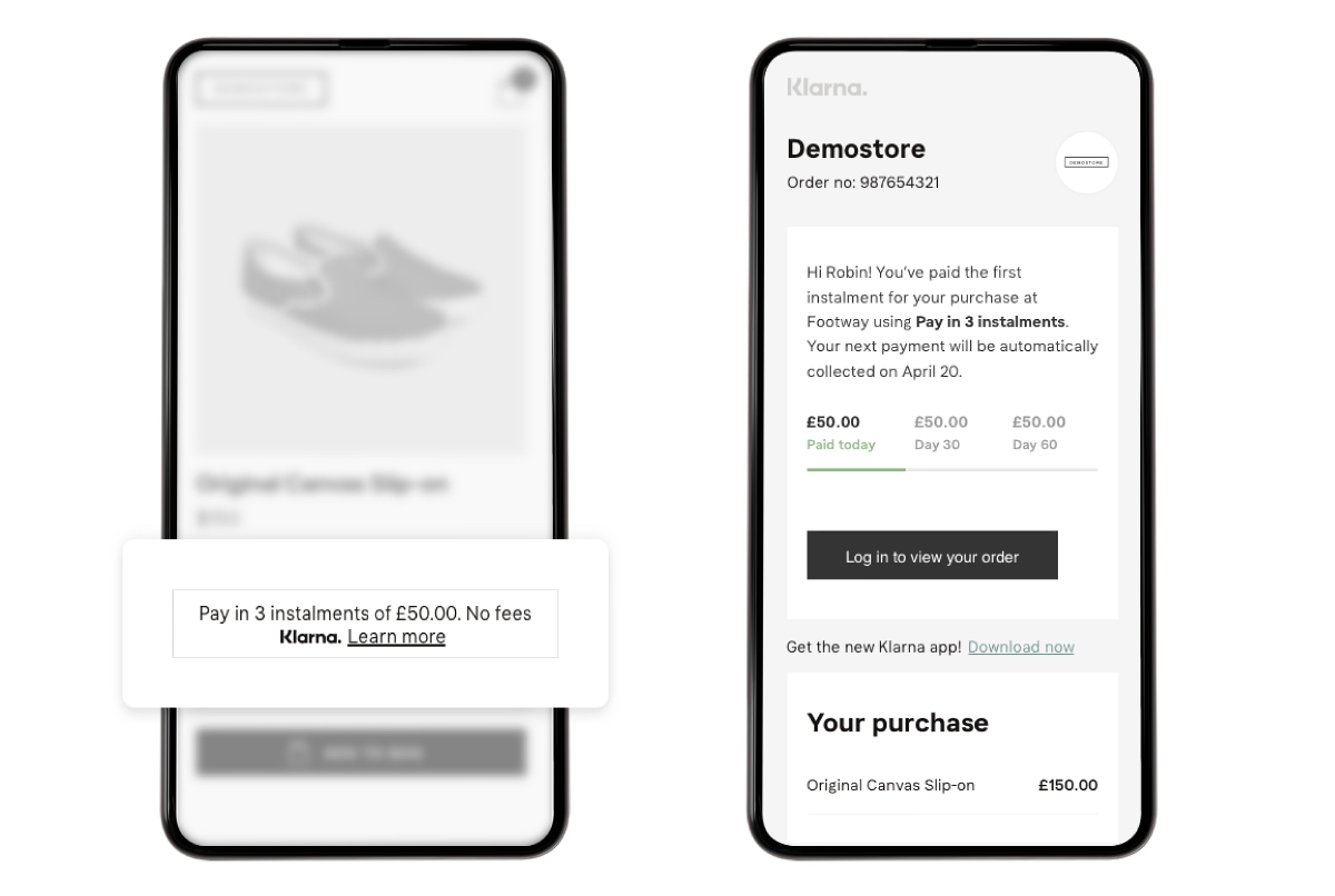 Klarna ‘Pay in 3 instalments’ example Klarna example