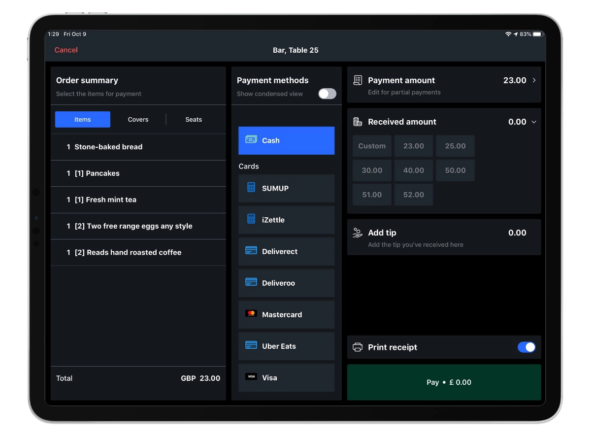 Lightspeed Restaurant payment methods