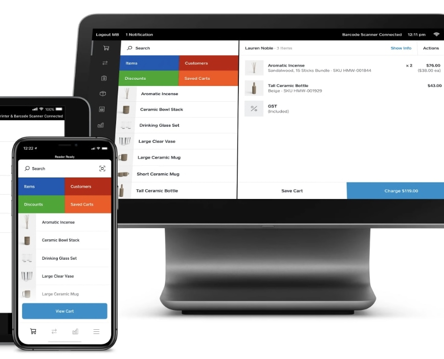 Square for Retail on big screen vs iPhone Square for Retail Australia