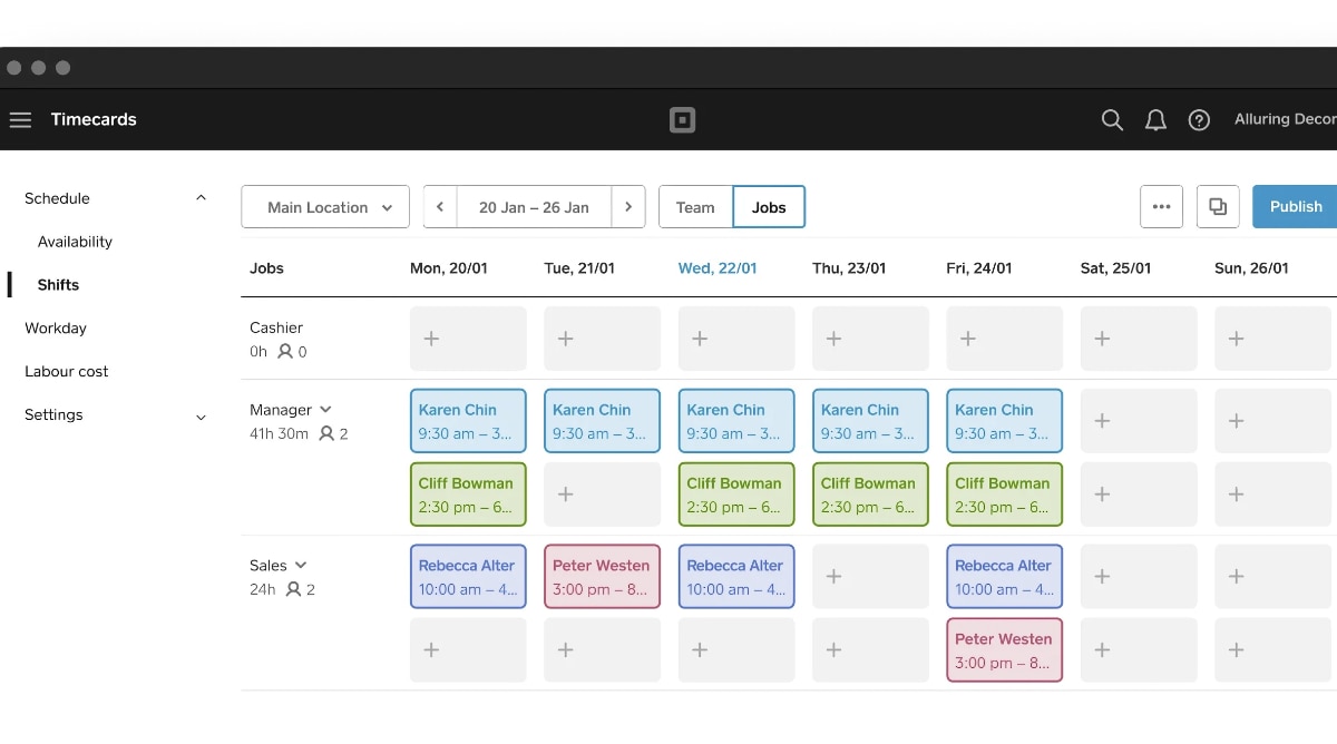 Square employee schedule
