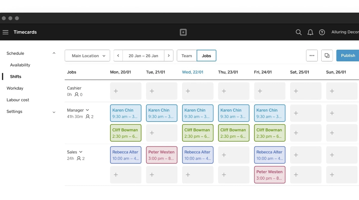 Square employee schedule