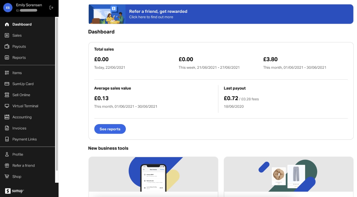 SumUp Dashboard overview SumUp dashboard