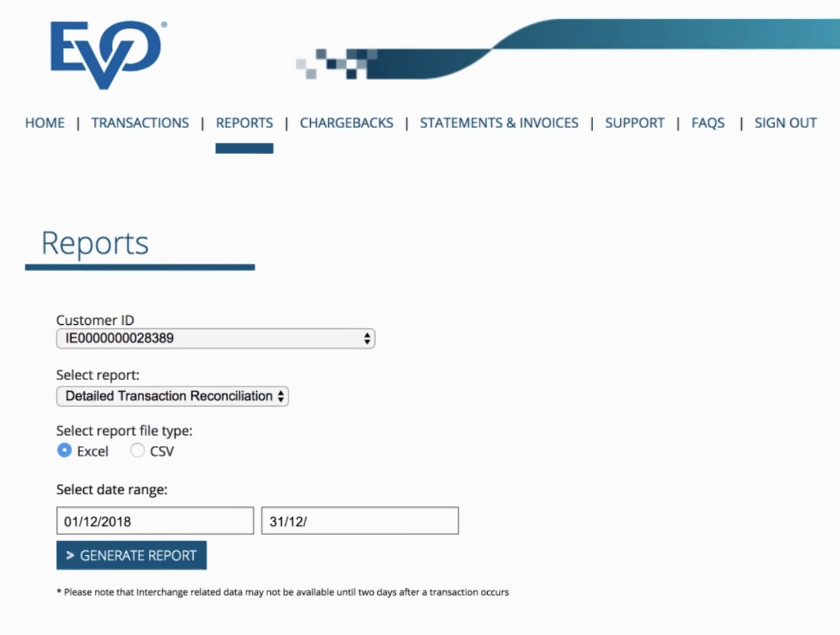 Handepay/EVO merchant portal Handepay dashboard