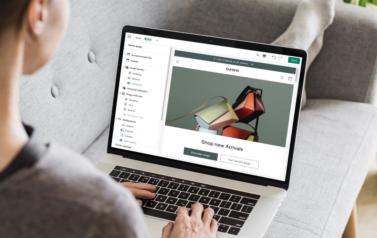 Shopify website editor Website using Shopify on laptop