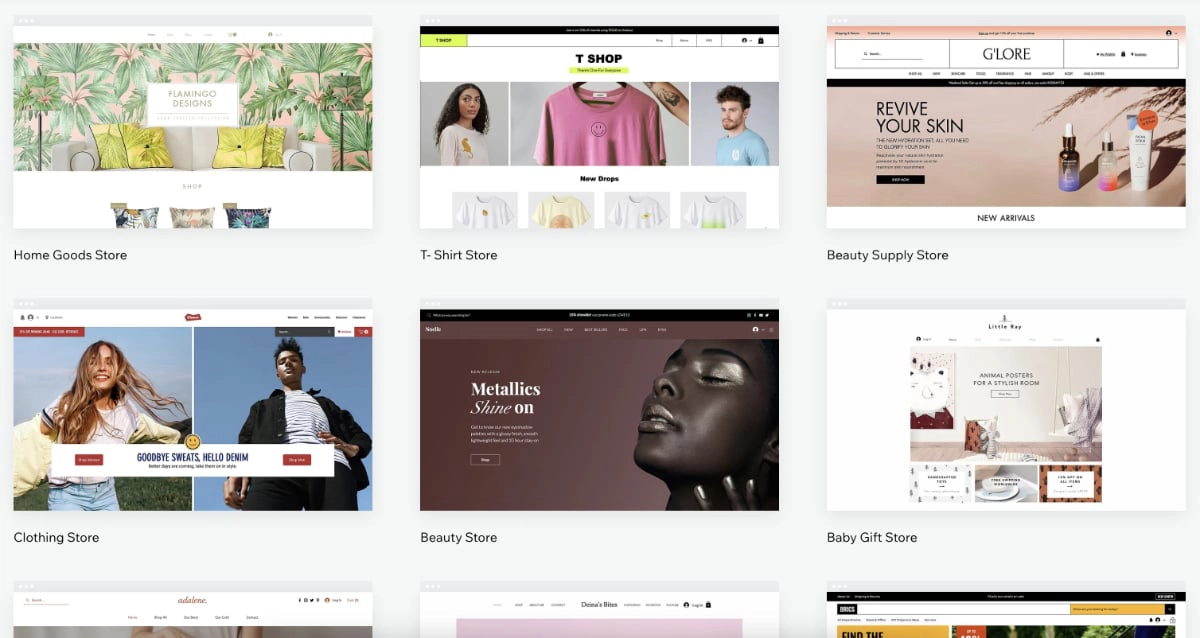 Wix eCommerce template selection Overview of Wix templates