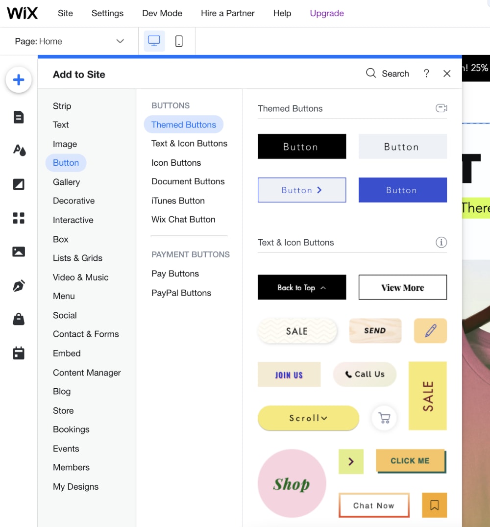 Wix Editor button options Wix Editor button options