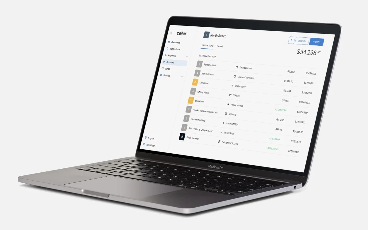 Zeller Transaction Account Zeller account dashboard on laptop