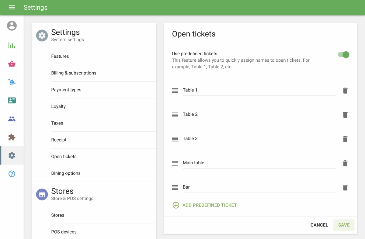 Loyverse Dashboard order settings Loyverse Dashboard settings