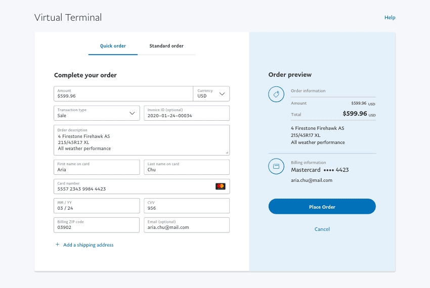 PayPal Virtual Terminal screen PayPal Virtual Terminal page