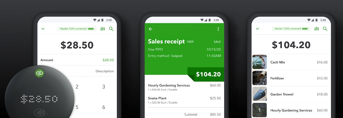 QuickBooks GoPayment app screens QuickBooks GoPayment app screens