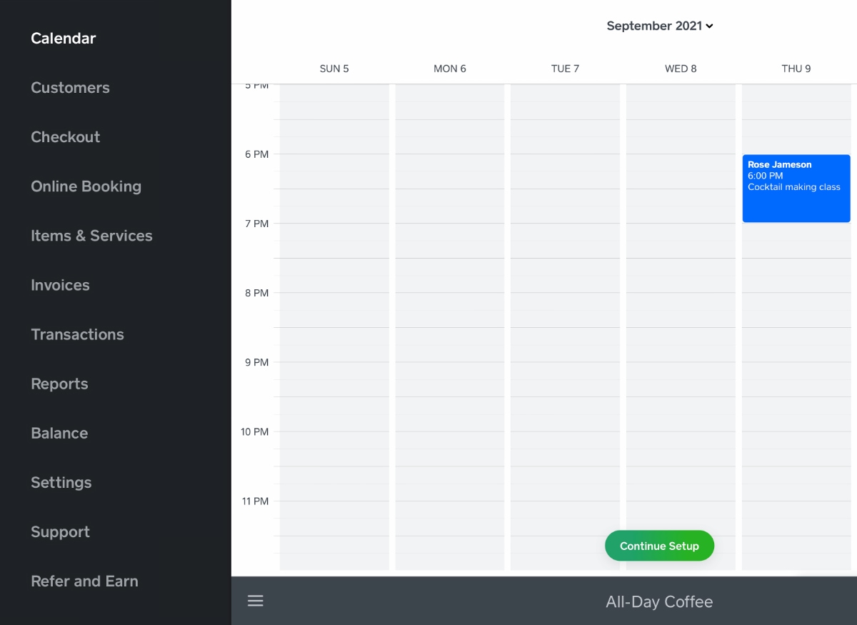 Square Appointments app side menu Square Appointments app side menu