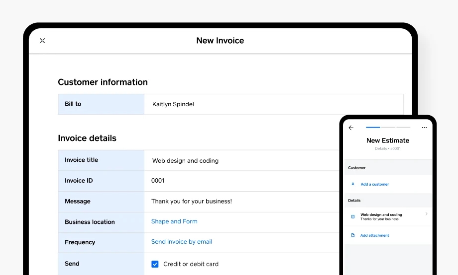 Square Invoices on mobile and laptop Square Invoices on computer and phone