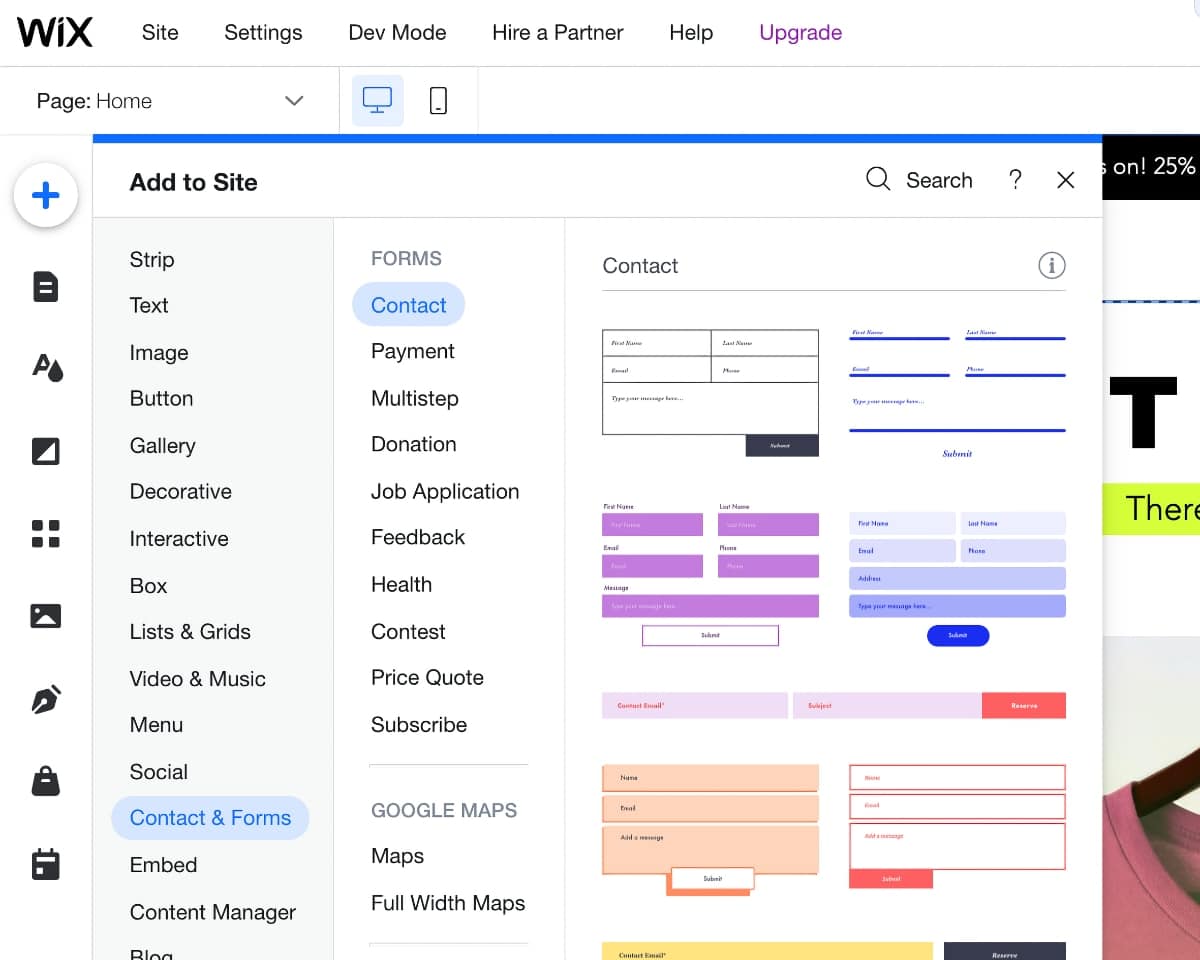 Wix editor options Wix editor menu