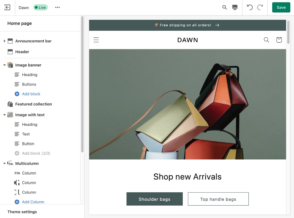 Shopify theme editor