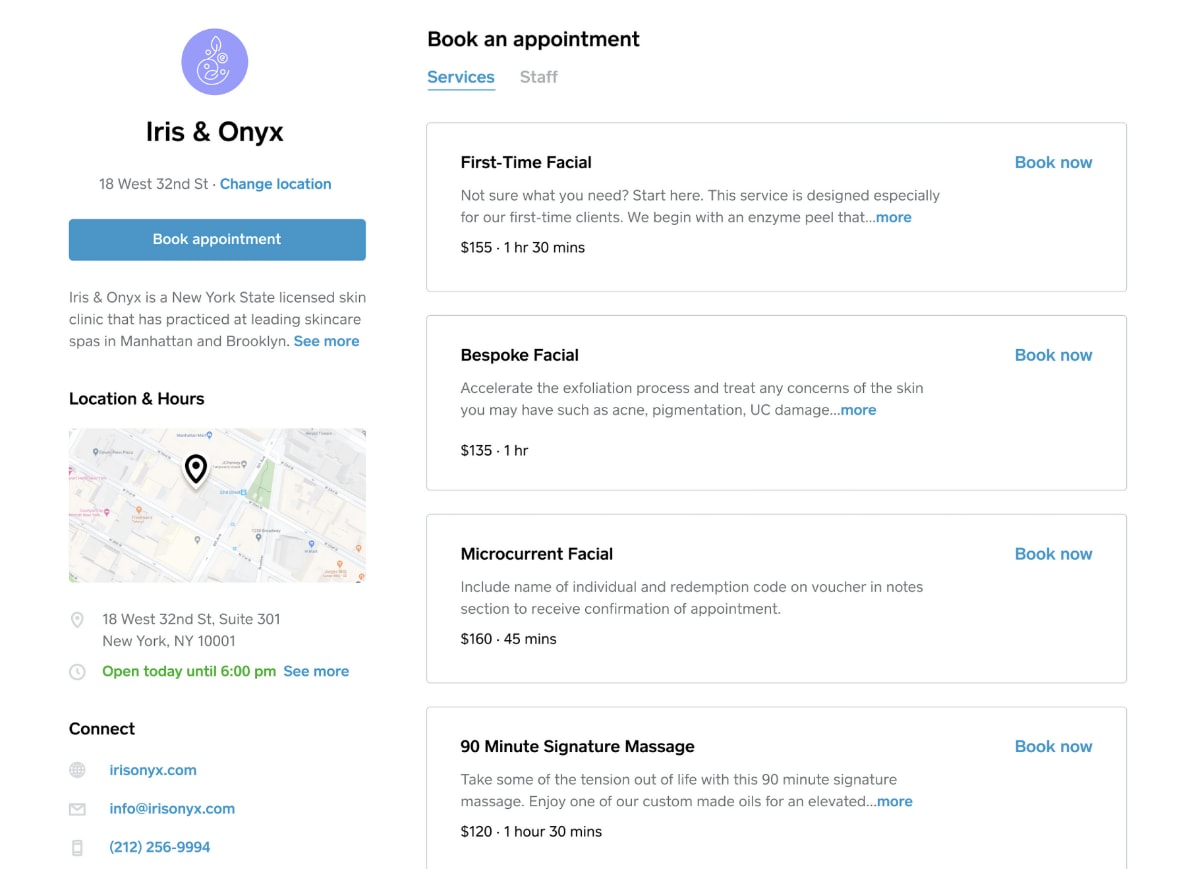 Square online booking system Square online booking page