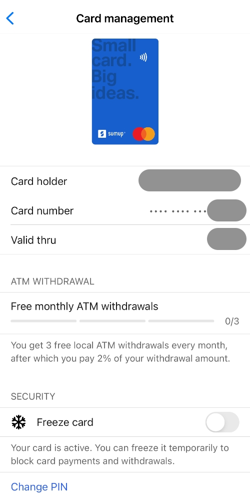 SumUp card management settings SumUp card management settings