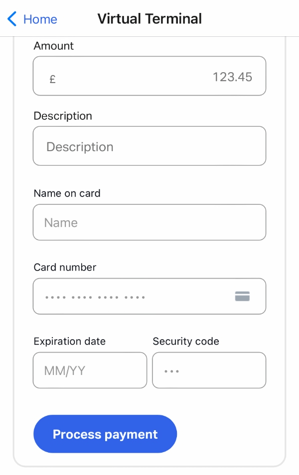 Virtual terminal in SumUp app virtual terminal in app