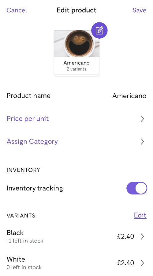 Zettle Go inventory tracking