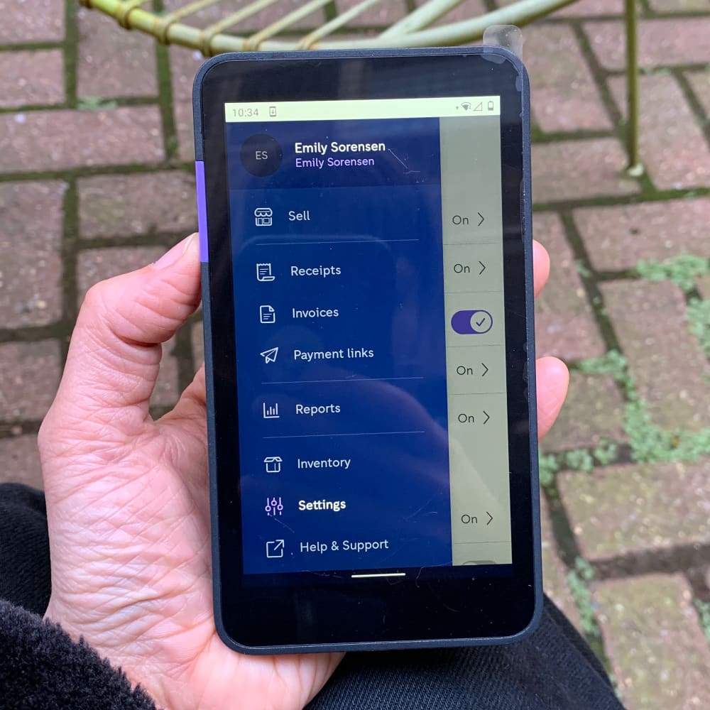 Zettle Terminal app menu