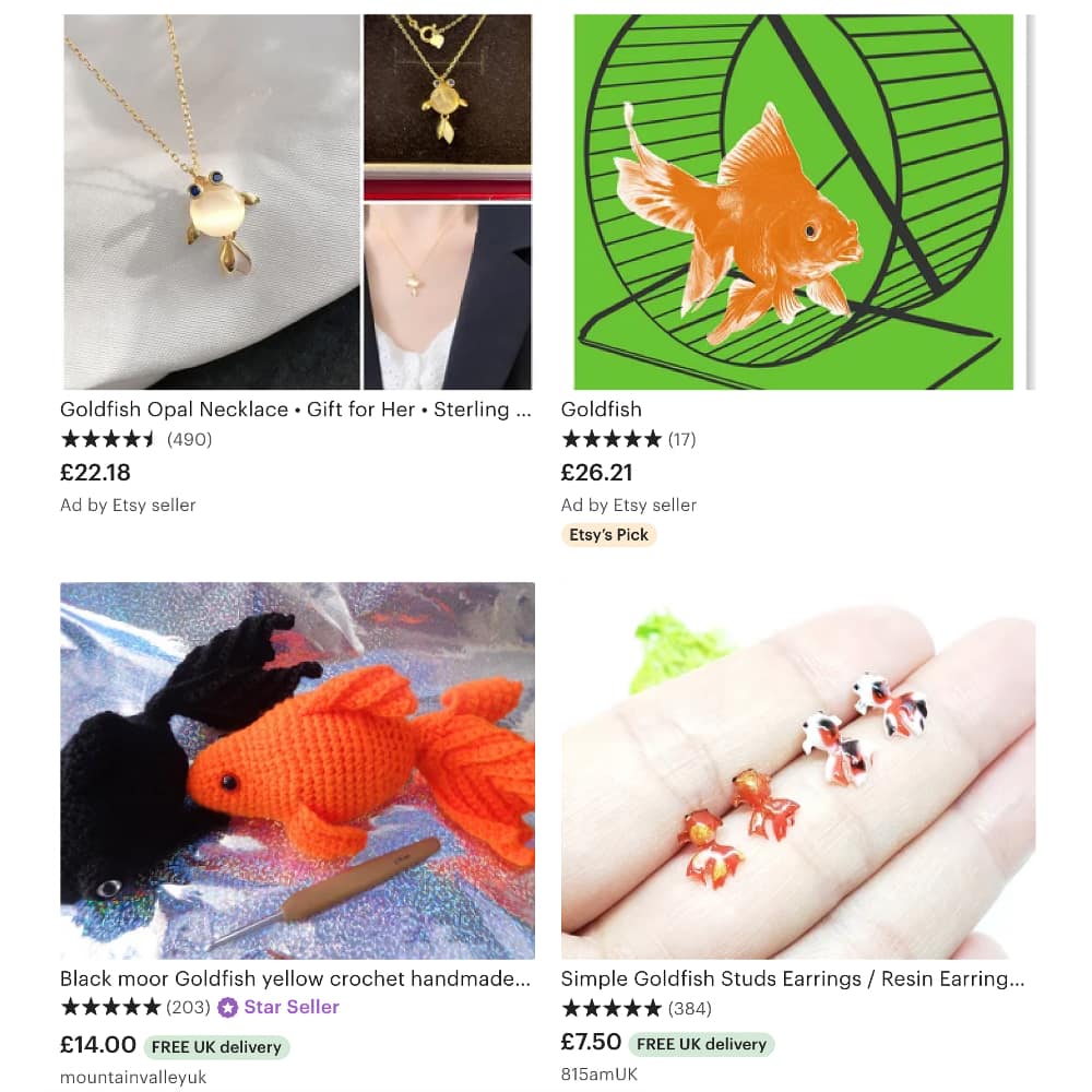 Etsy product search for goldfish goldfish thumbnails on Etsy