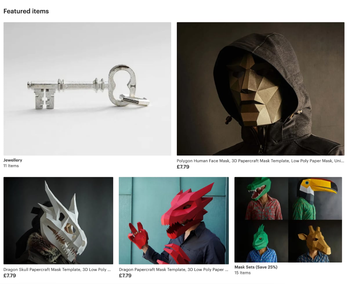 Etsy shop product collection