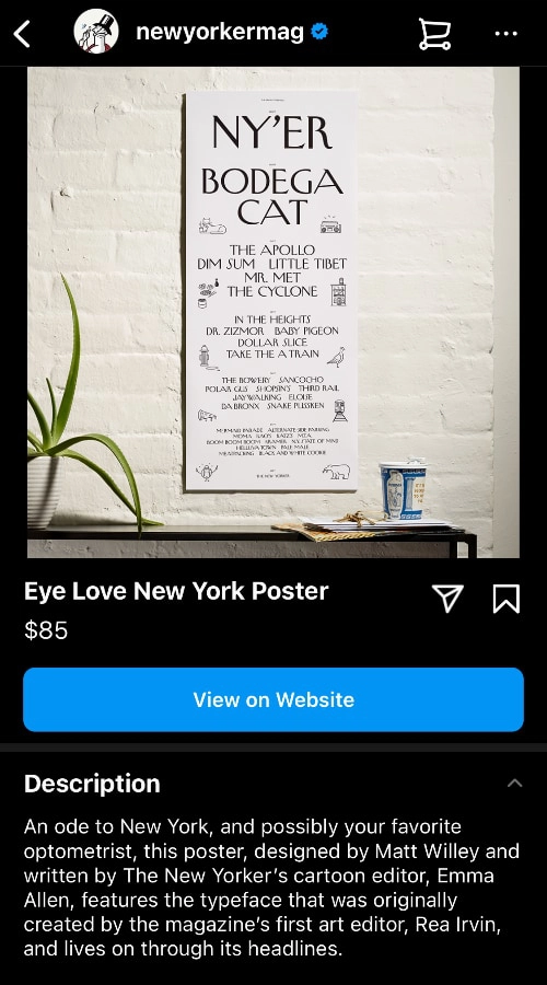 Instagram shop product page