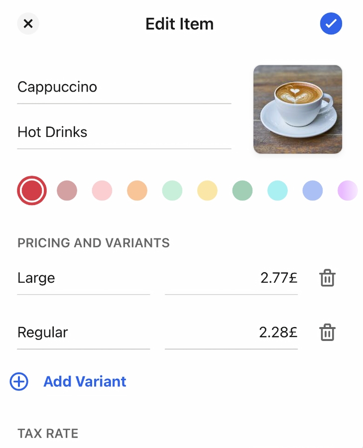 SumUp App – editing item SumUp App product edit
