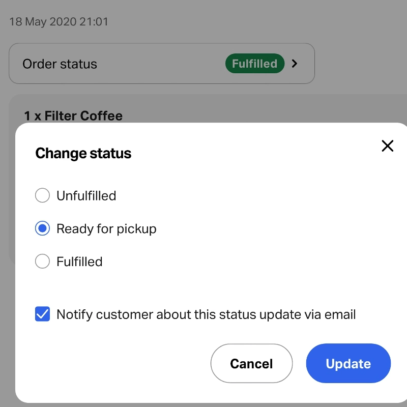 SumUp click and collect order status