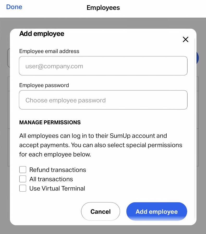 SumUp employee permissions