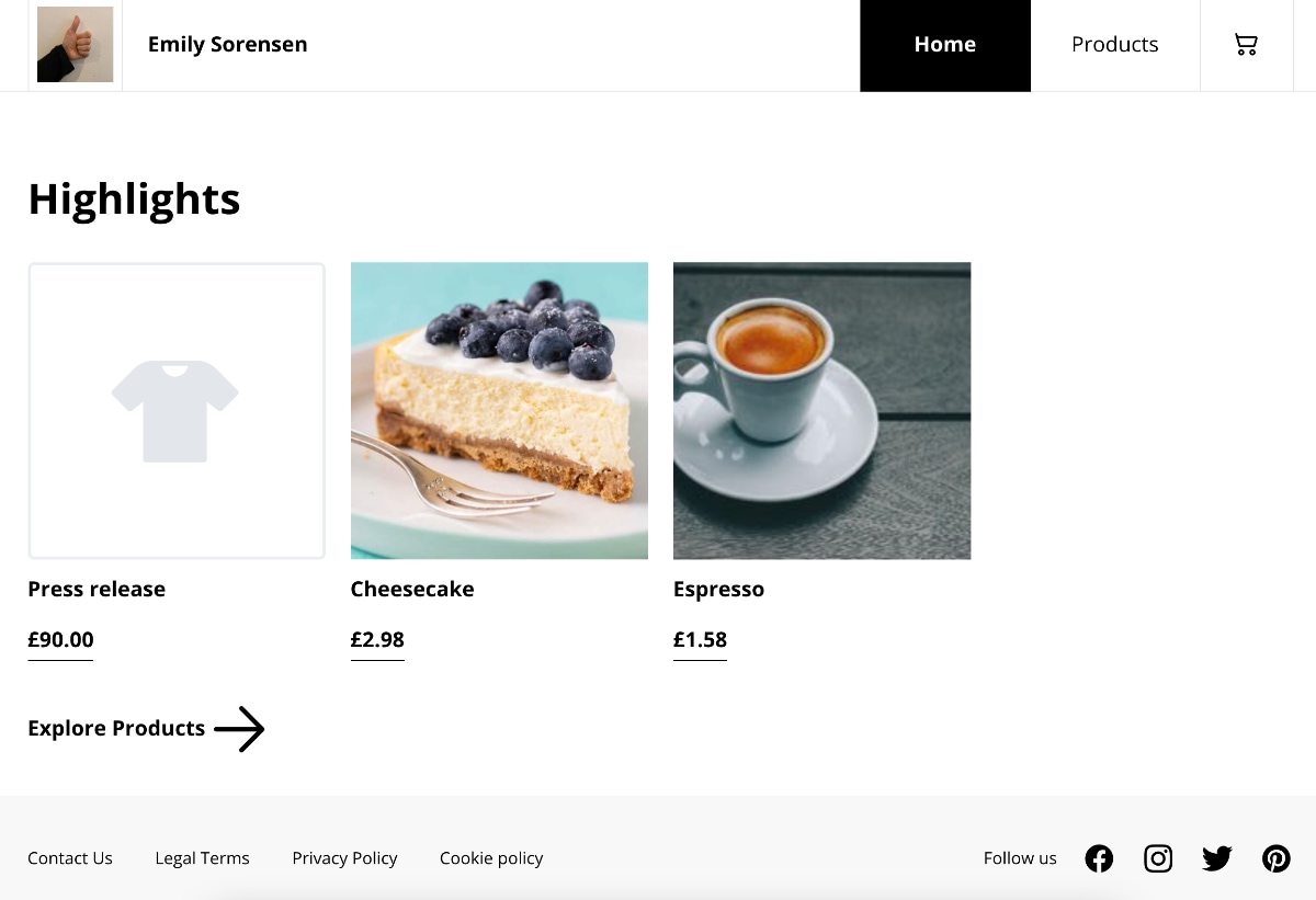 SumUp Online Store example SumUp Online Store example