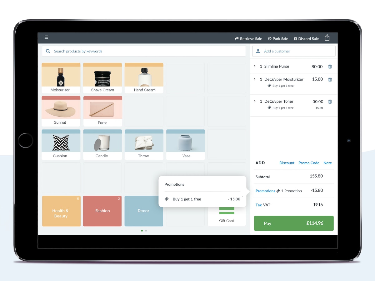 Vend iPad POS interface Vend iPad POS screen
