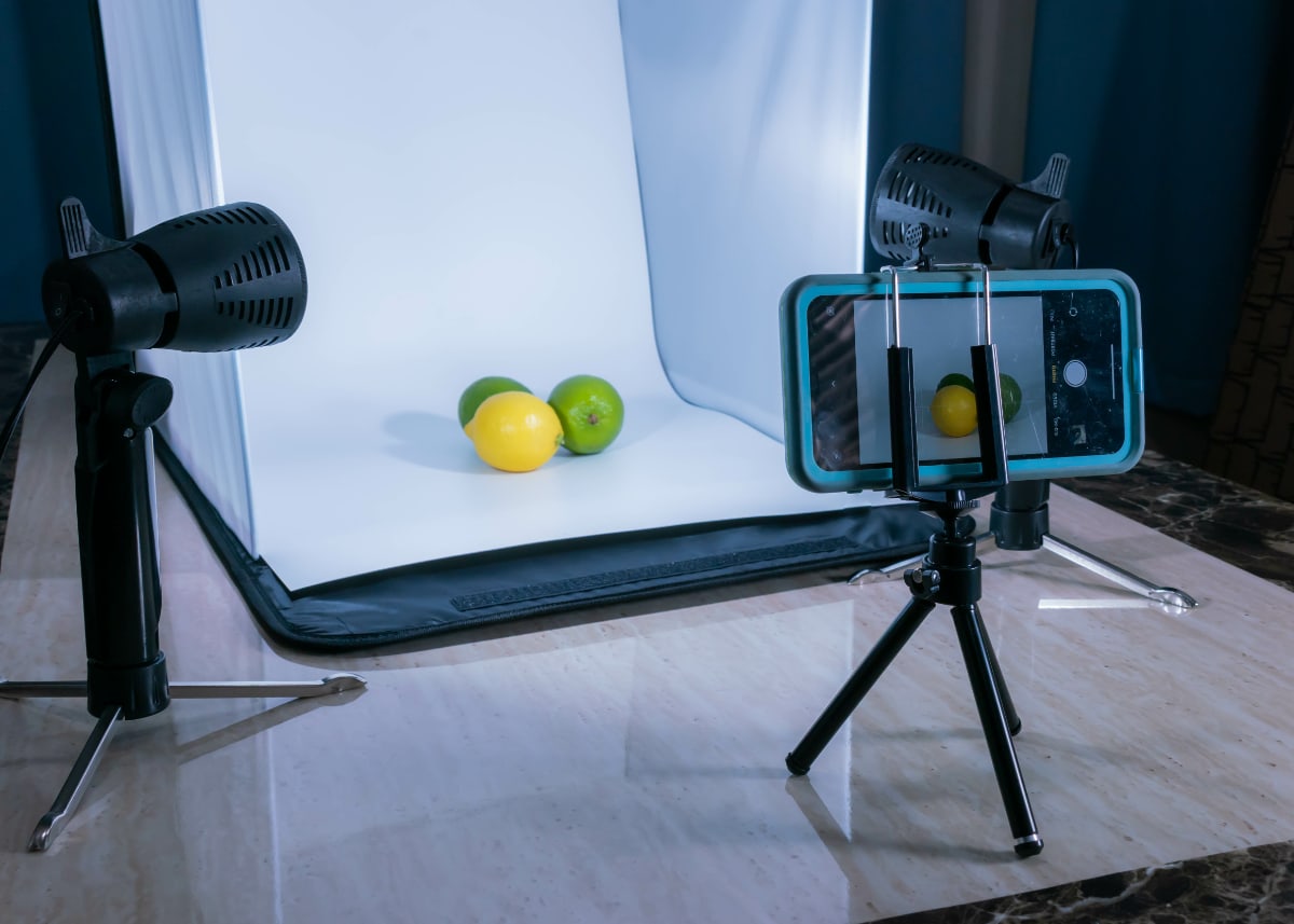 mini photography studio with fruits