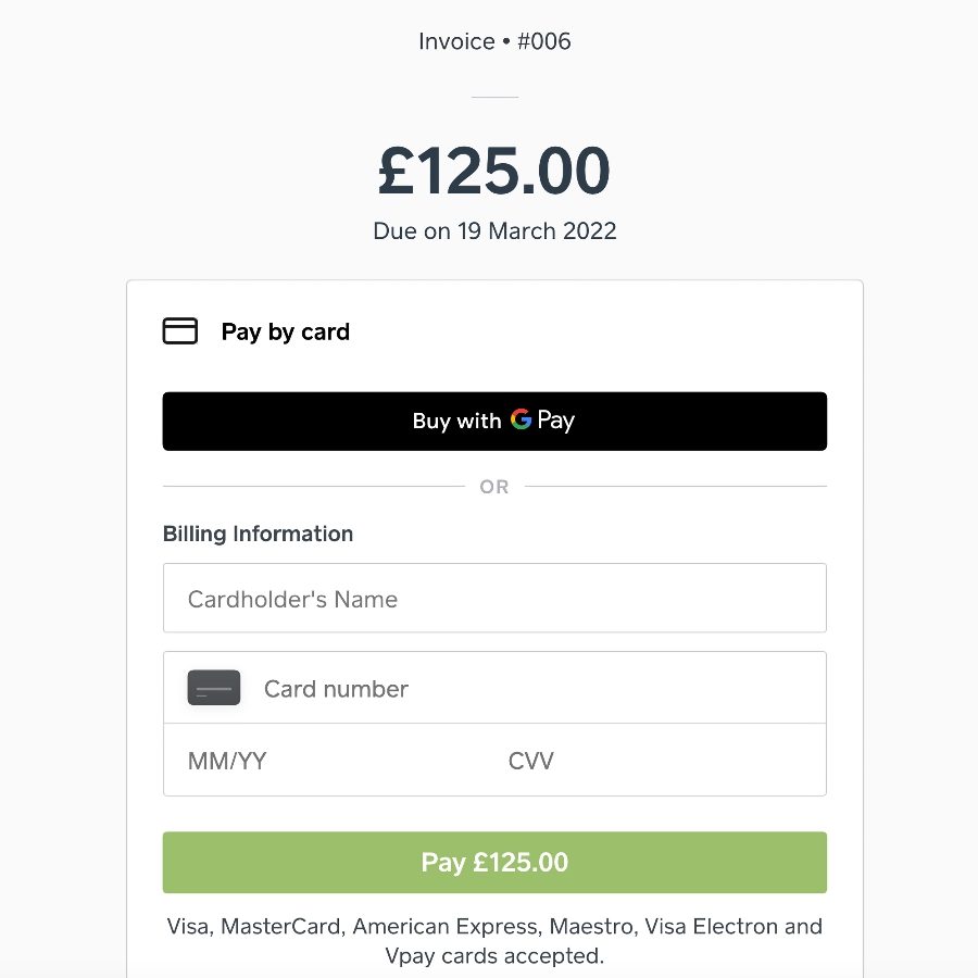 Pay-by-link checkout page
