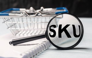 magnified SKU by shopping basket and notebook