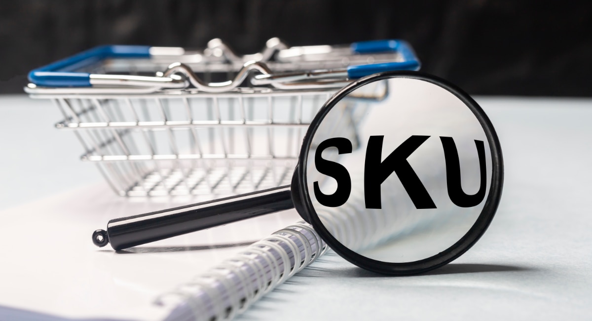 magnified SKU by shopping basket and notebook