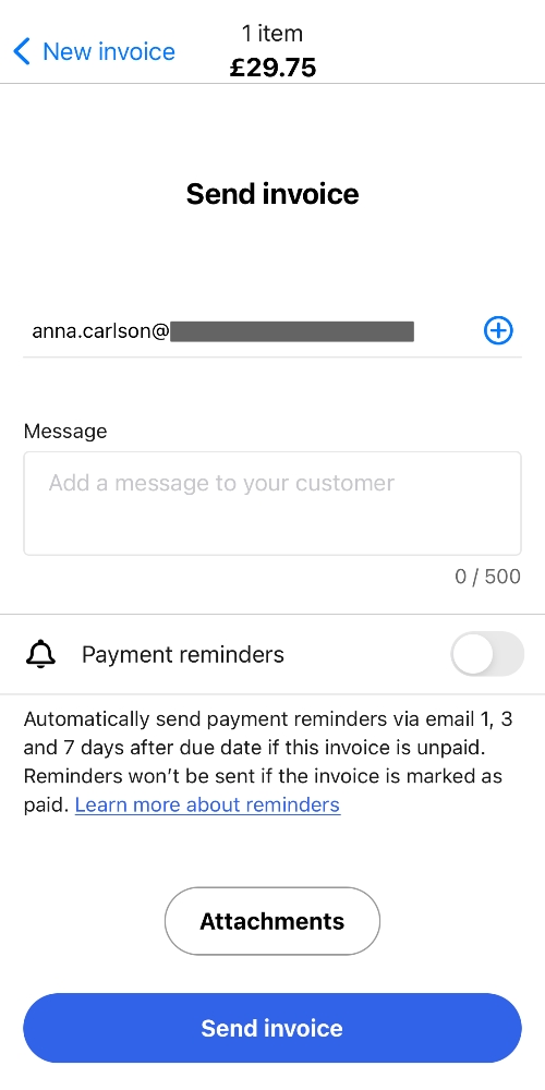 SumUp App – send invoice