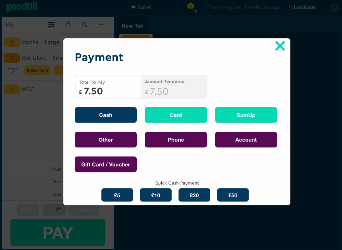 SumUp POS system payments payment methods in SumUp POS app