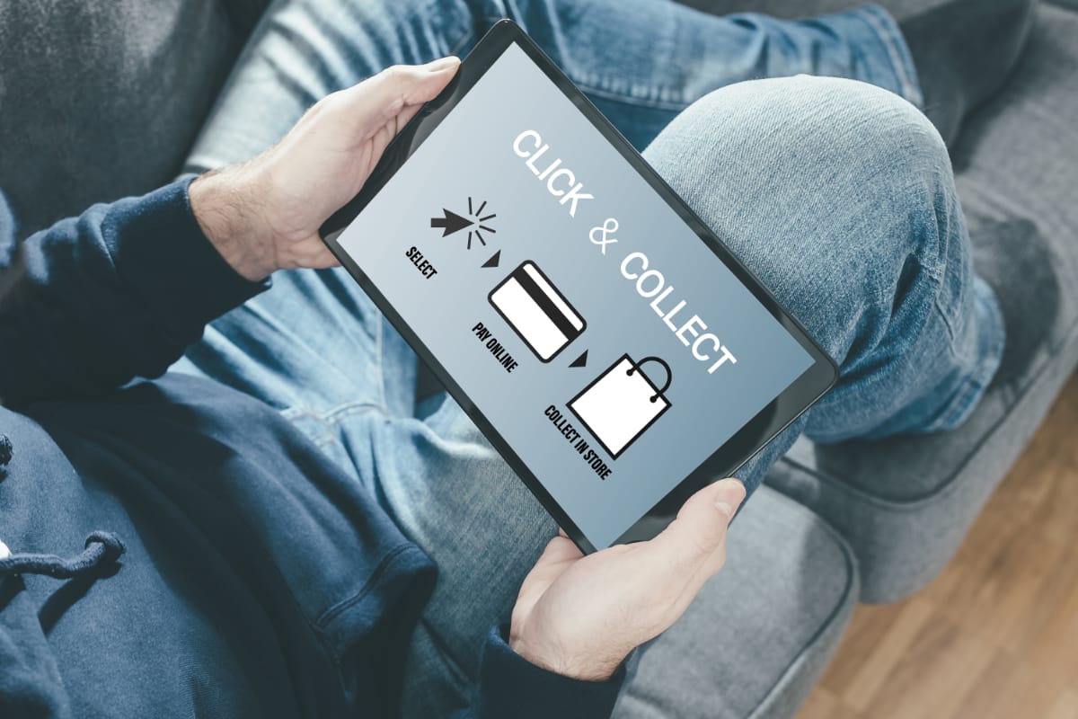 Click & collect orders are submitted online tablet showing click & collect process