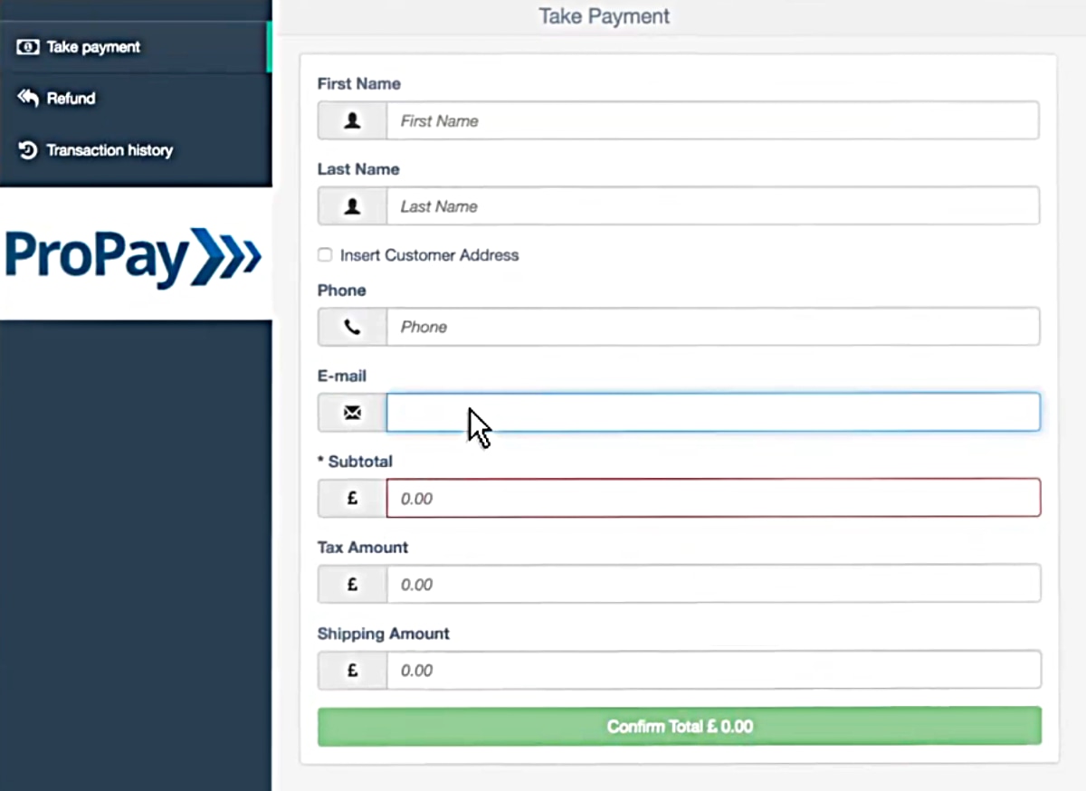 EVO Payments has its own virtual terminal called ProPay EVO ProPay virtual terminal screen