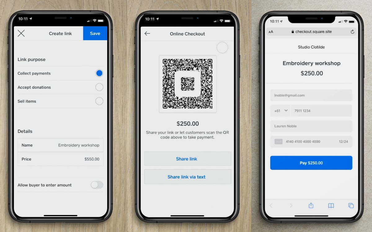Square Online Checkout link flow in Australia Square payment link creation screens
