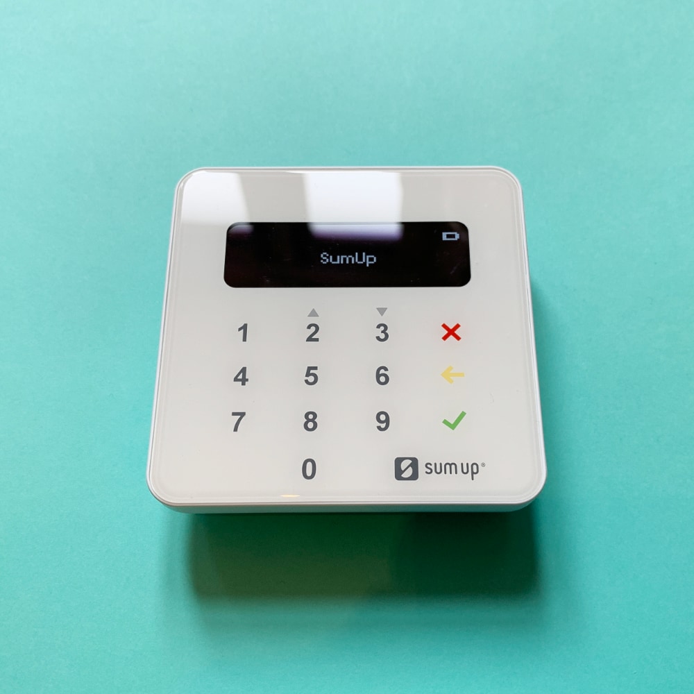 SumUp Plus Card Reader has a glass surface SumUp Plus card reader up close