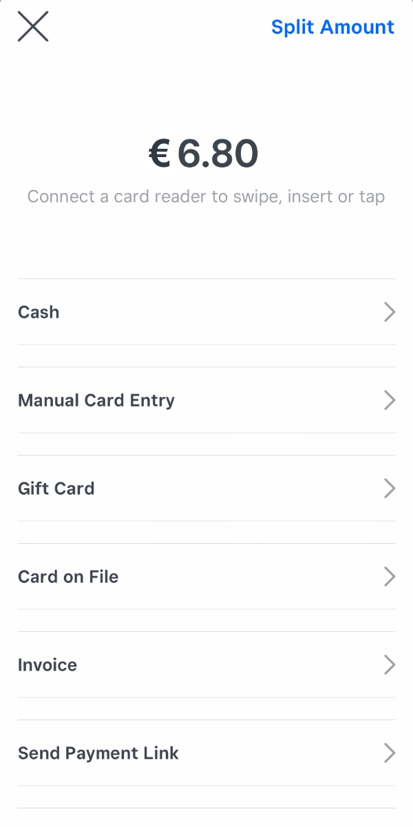 payment options in Square POS app