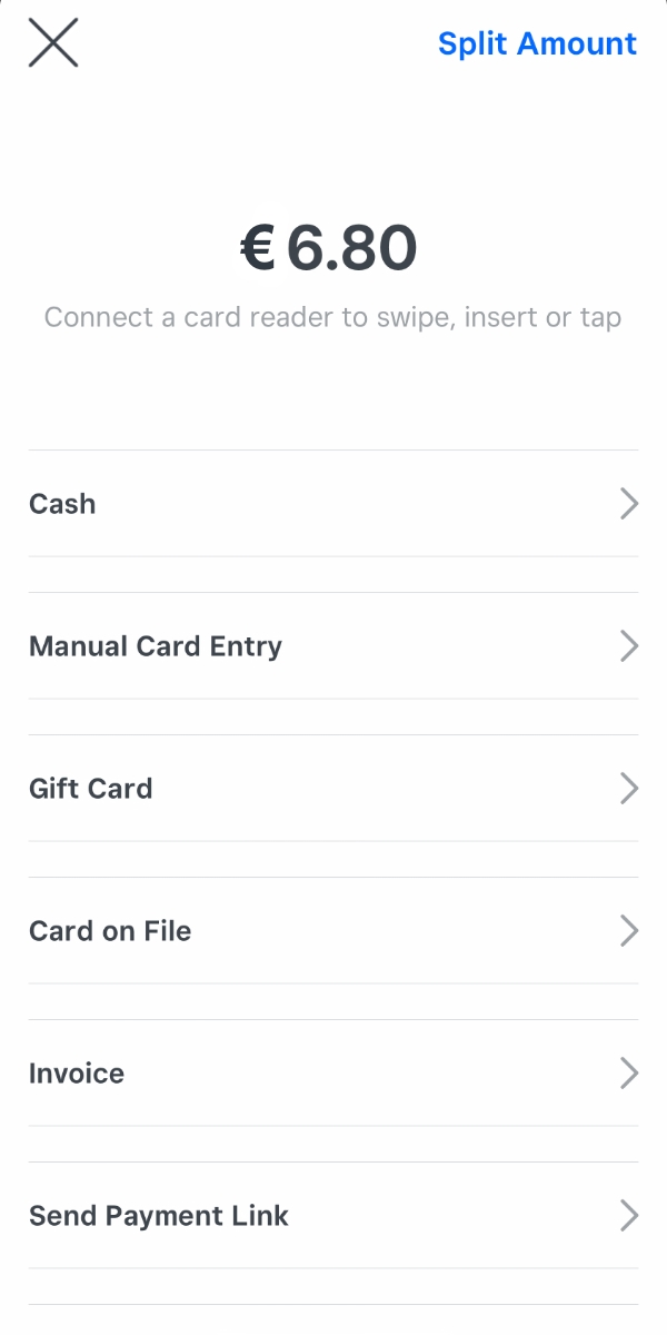 Square POS app – payment-options payment options in Square POS app