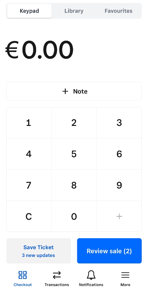 Square POS app – keyed amount screen manual entry screen in Square POS app