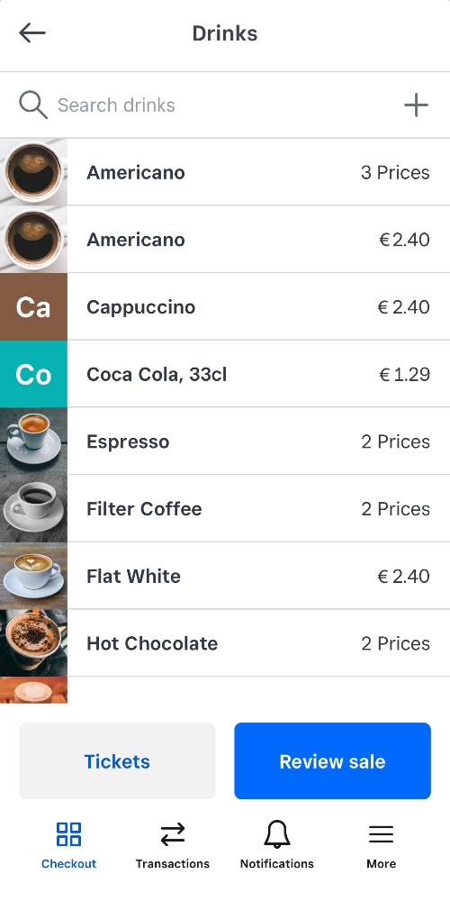 Square POS app – product library