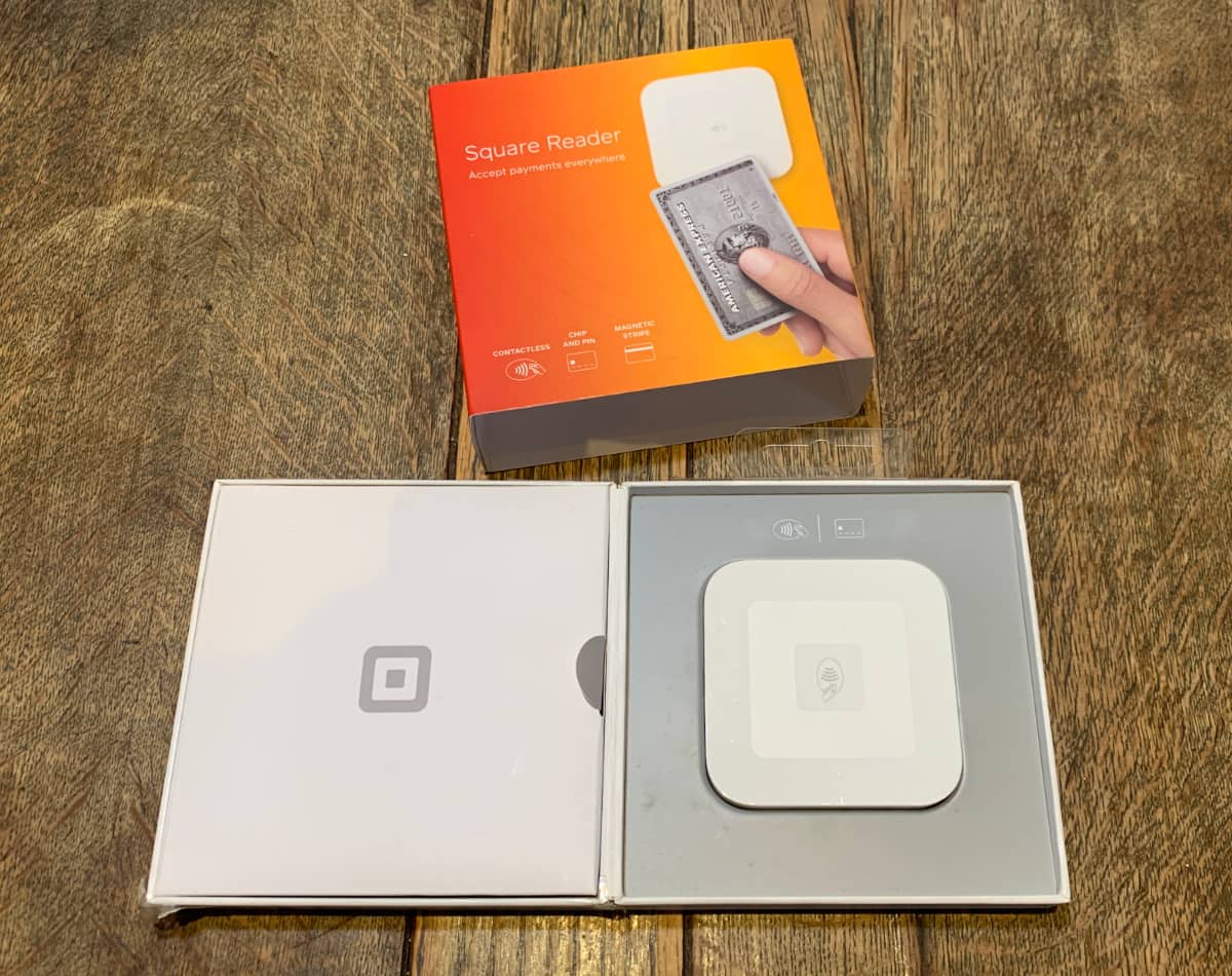 Square Reader unboxing on a table