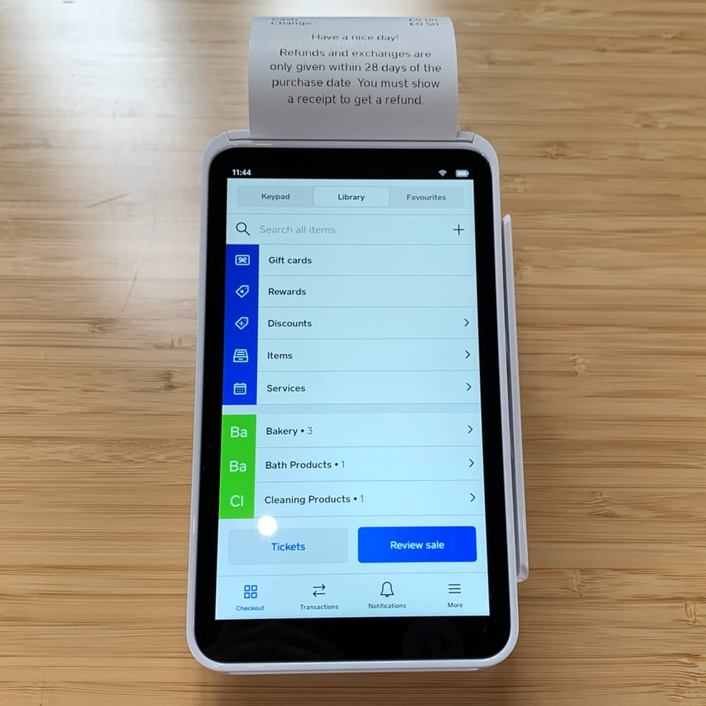 Square Terminal can display products as a list Square Terminal product library