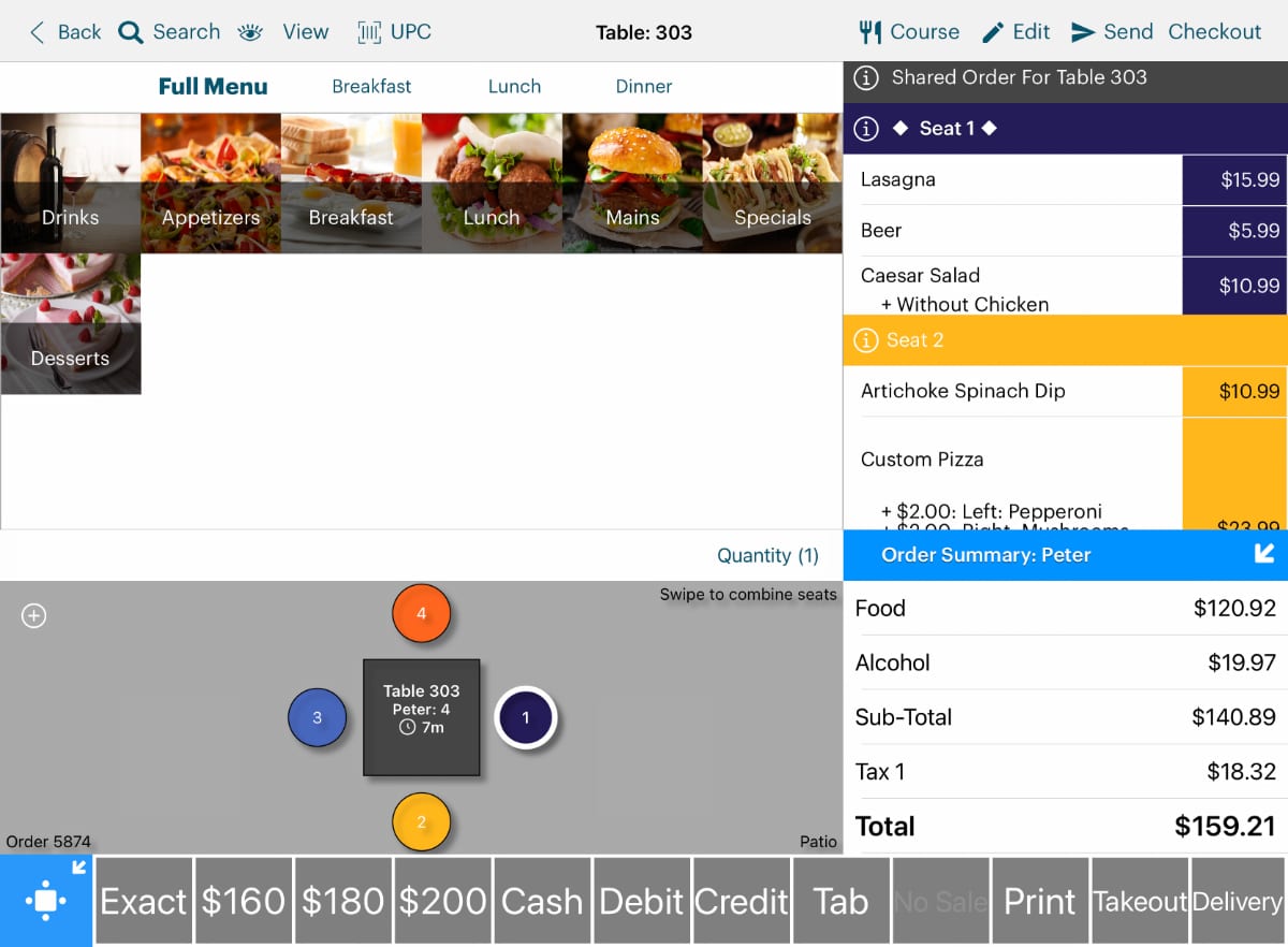 TouchBistro’s till interface is rich and colourful TouchBistro app tab example