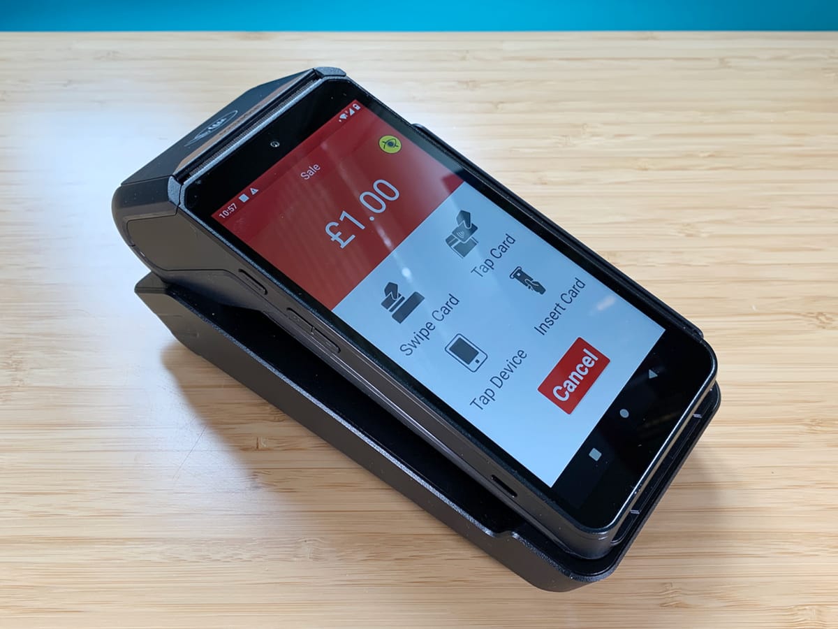 The mobile terminal looks stylish in its countertop stand Ingenico Axium DX8000 in its cradle