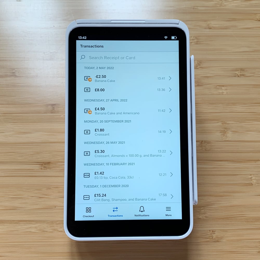 Square Terminal lets you check, refund and reprint transactions transactions list on Square Terminal